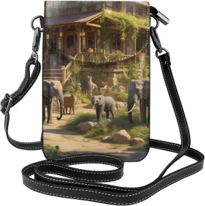 Small Crossbody Bags for Women,Leather Shoulder Bag for Cell Phone Purse with Strap and Wooden Bridge Printed