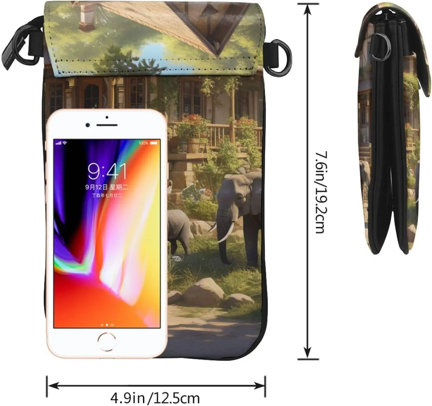 Small Crossbody Bags for Women,Leather Shoulder Bag for Cell Phone Purse with Strap and Wooden Bridge Printed