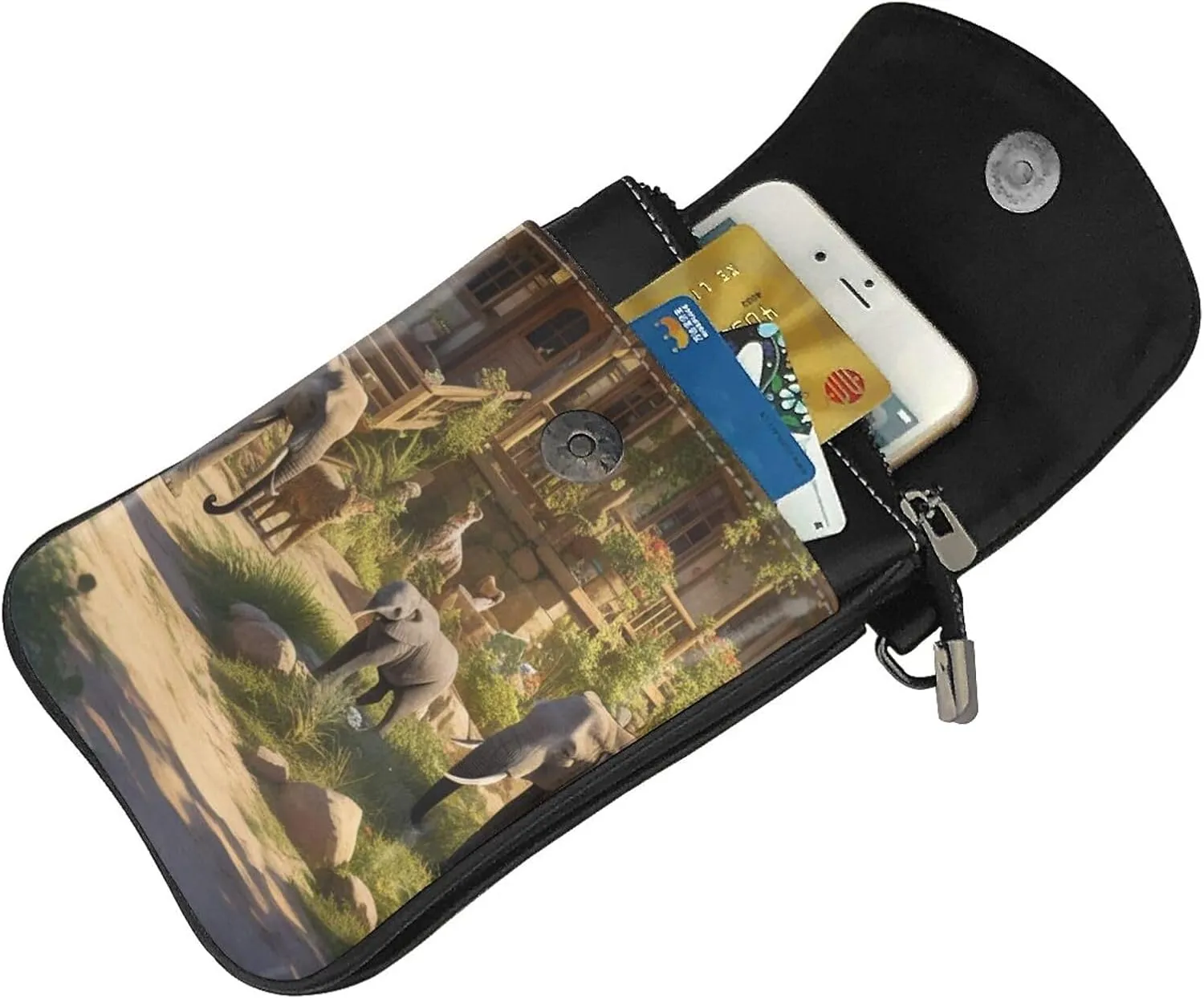 Small Crossbody Bags for Women,Leather Shoulder Bag for Cell Phone Purse with Strap and Wooden Bridge Printed