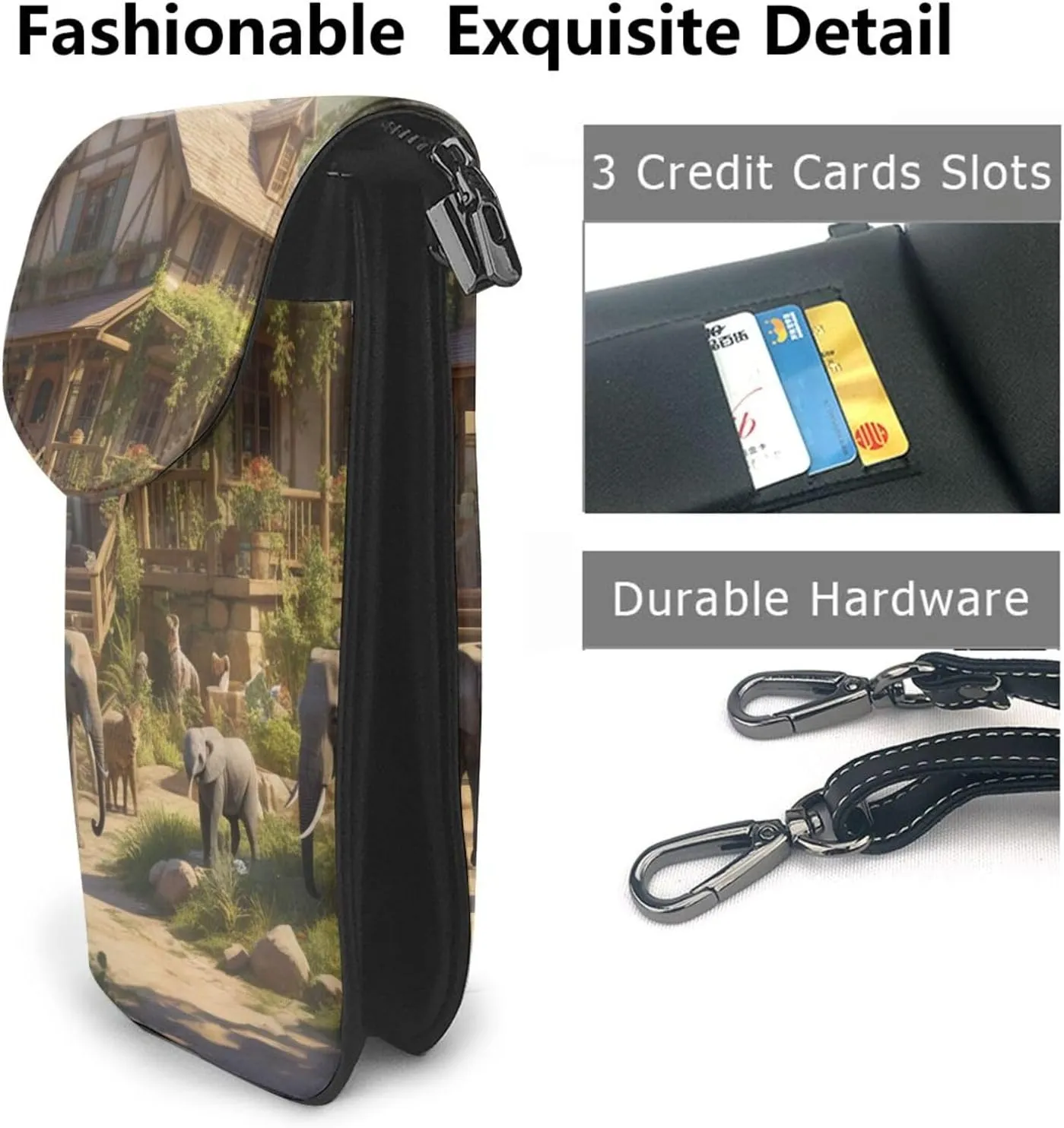 Small Crossbody Bags for Women,Leather Shoulder Bag for Cell Phone Purse with Strap and Wooden Bridge Printed