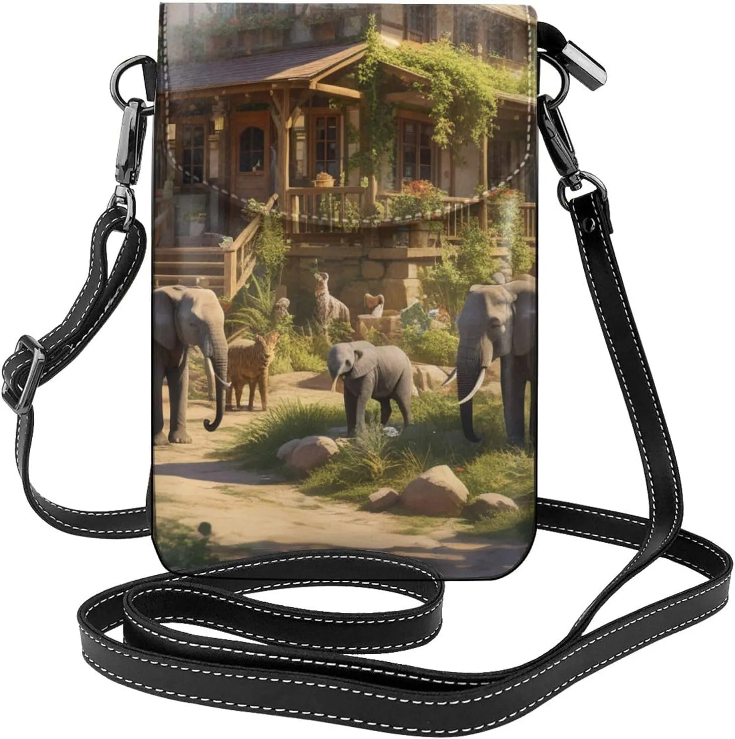 Small Crossbody Bags for Women,Leather Shoulder Bag for Cell Phone Purse with Strap and Wooden Bridge Printed