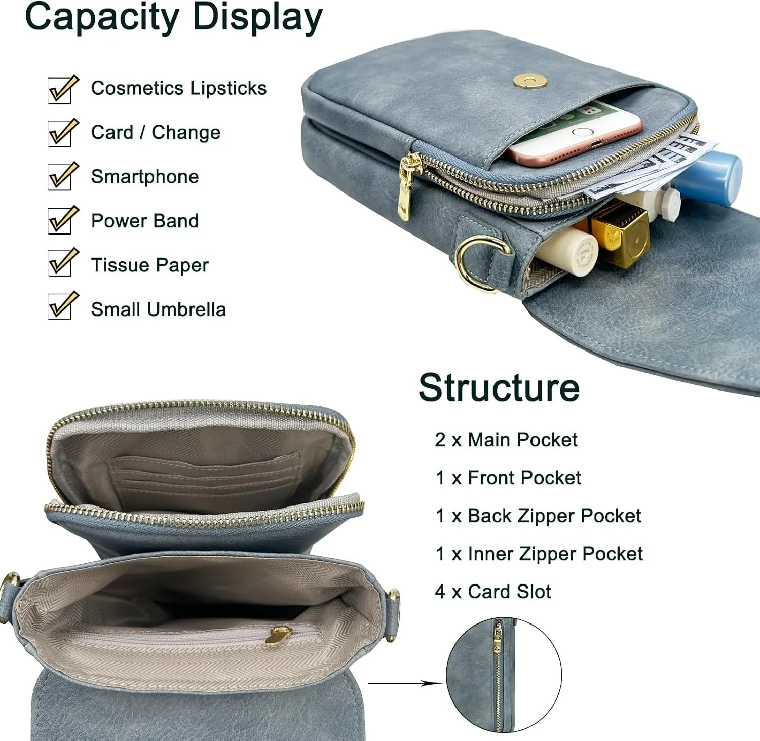 Small Crossbody Purse for Women Trendy Vegan Leather Cell Phone Bags with Card Slots & Adjustable Straps