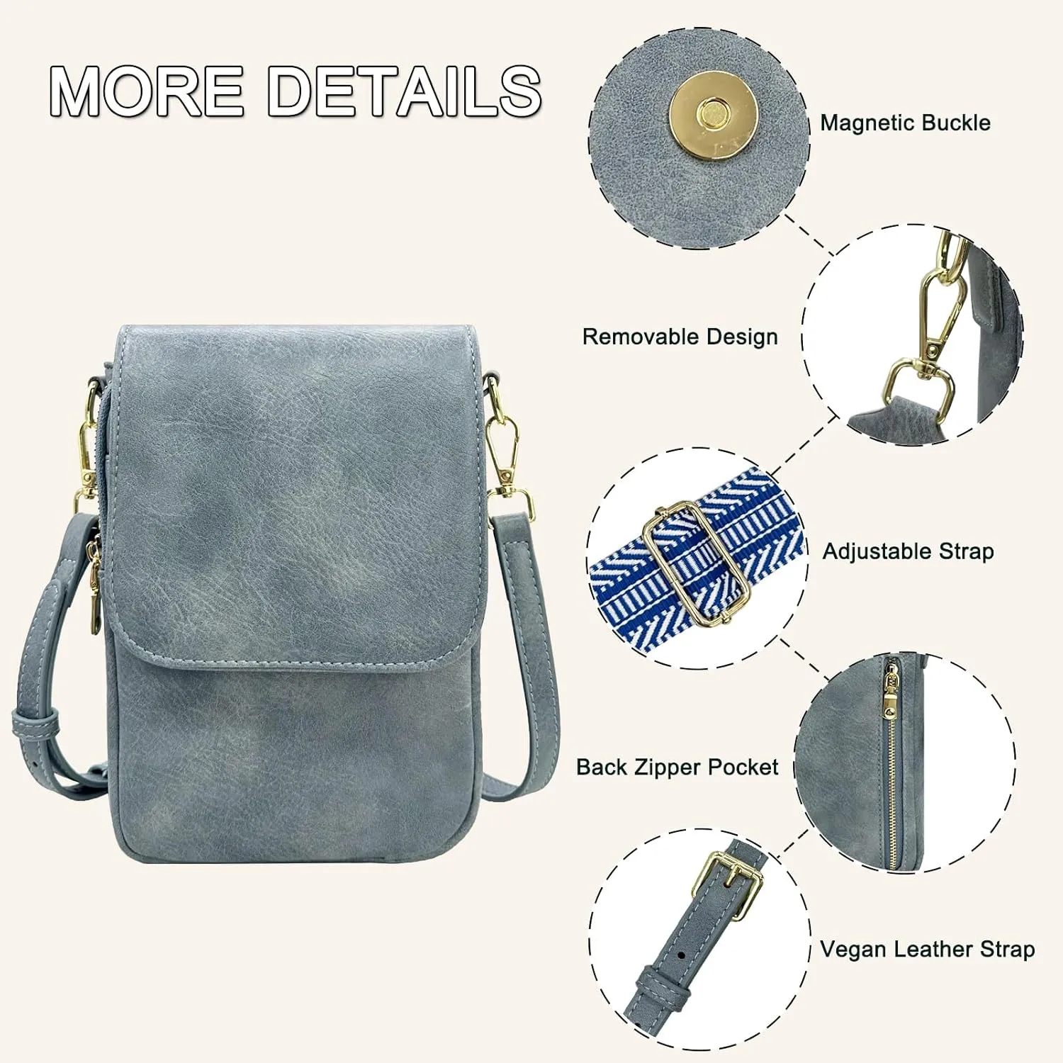 Small Crossbody Purse for Women Trendy Vegan Leather Cell Phone Bags with Card Slots & Adjustable Straps