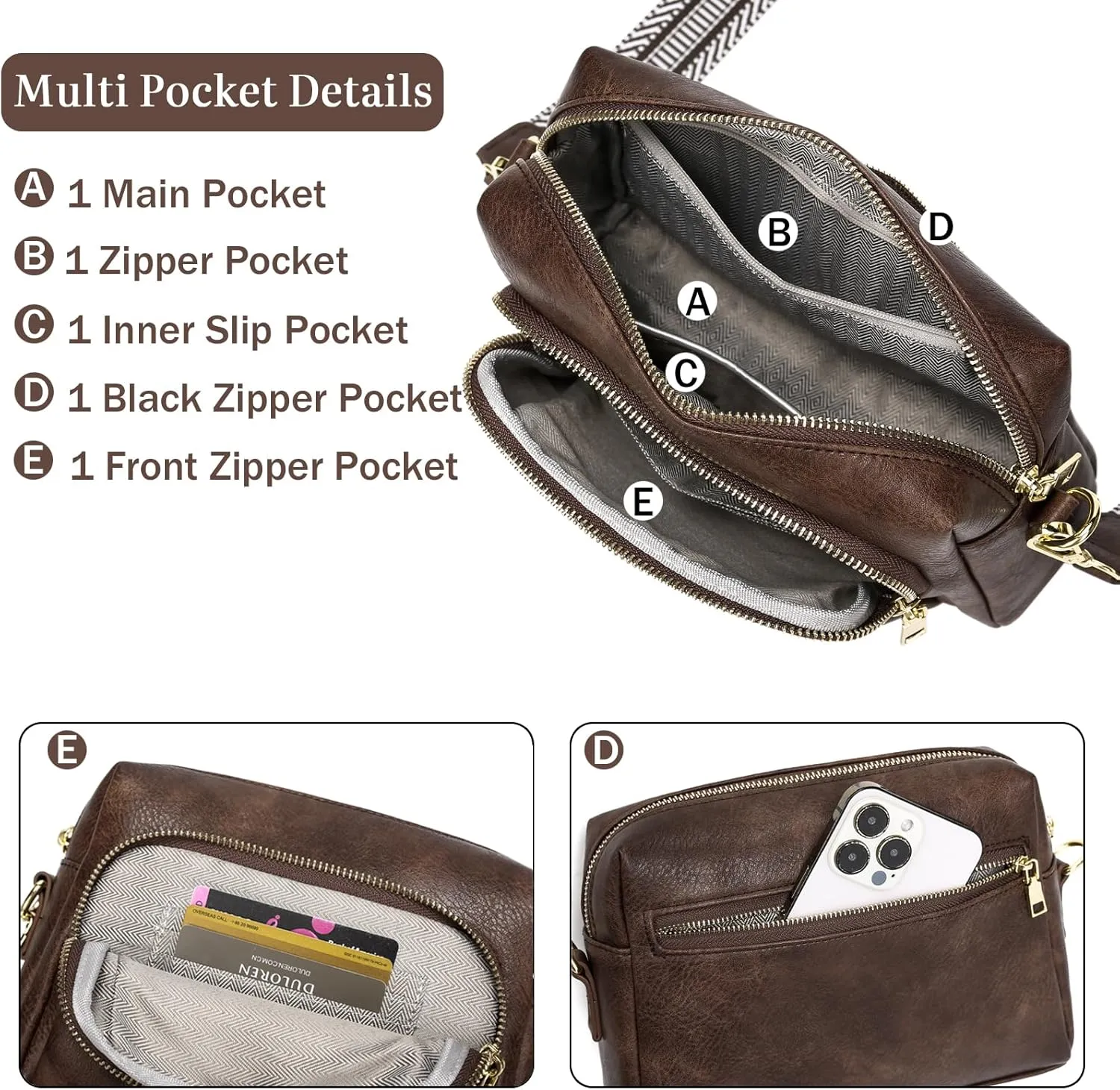 Small Crossbody Purses for Women, Vegan Leather Travel Crossbody Bags, Shoulder Handbags with Guitar Strap and Leather Strap
