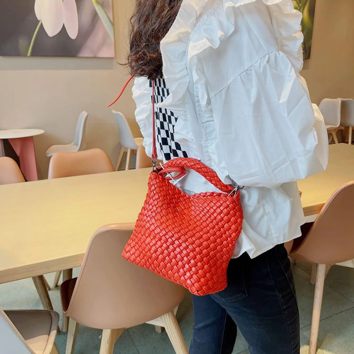 Small Woven Bags for Women Cute Hobo Tote Woven Handbag Mini Clutch Purse vegan leather Crossbody bags Shoulder Handmade Bag