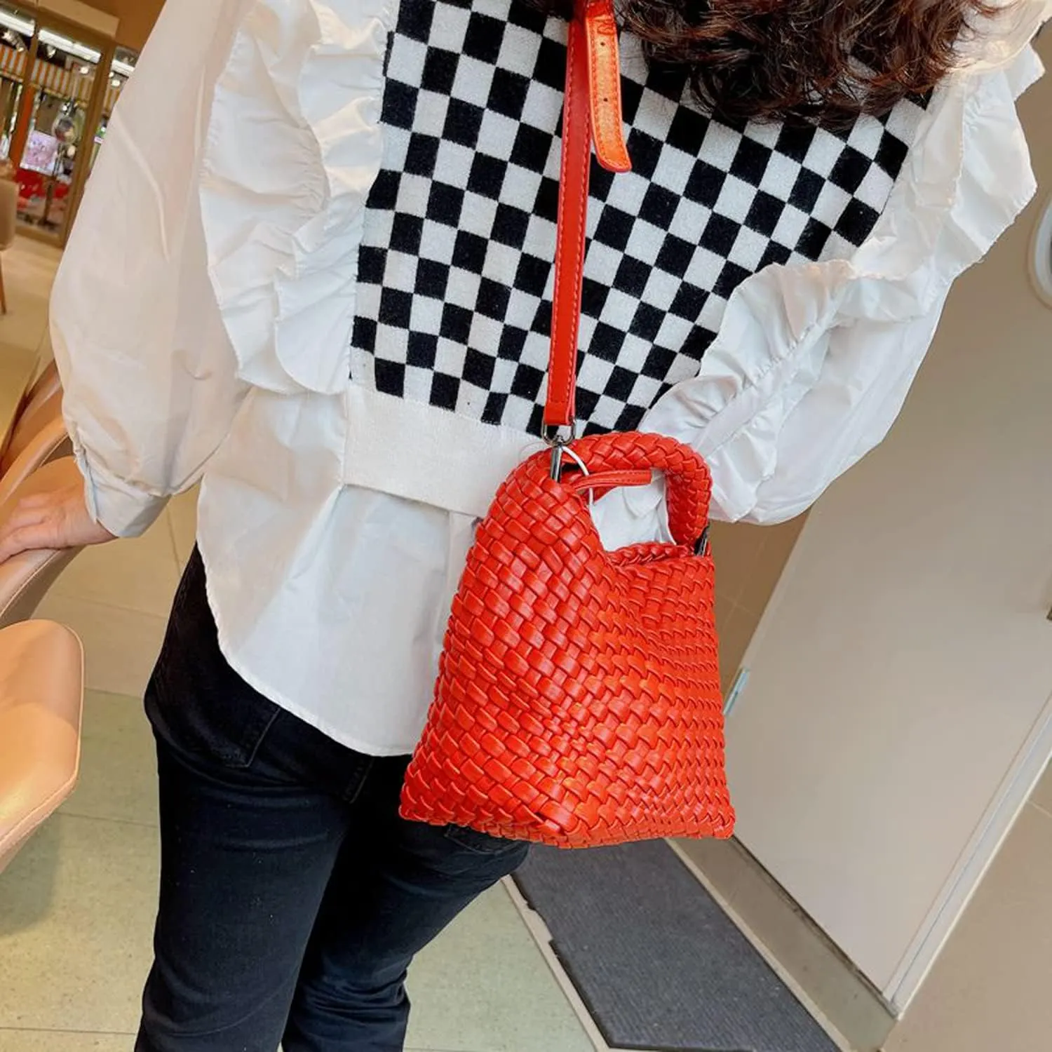 Small Woven Bags for Women Cute Hobo Tote Woven Handbag Mini Clutch Purse vegan leather Crossbody bags Shoulder Handmade Bag