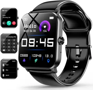 Smart Watch, 1.85" Smartwatch for Men Women (Answer/Make Call), Heart Rate, Sleep Monitor, Pedometer, 120  Sport Modes Activity Tracker, IP68 Waterproof Fitness Watch for Android iOS (Black)
