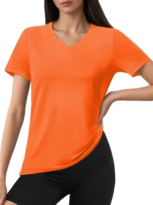 SMENG Basic Vneck Tshirts for Women UPF50  Soft Breathable Workout Shirts Short Sleeve Casual Summer Tops Trendy