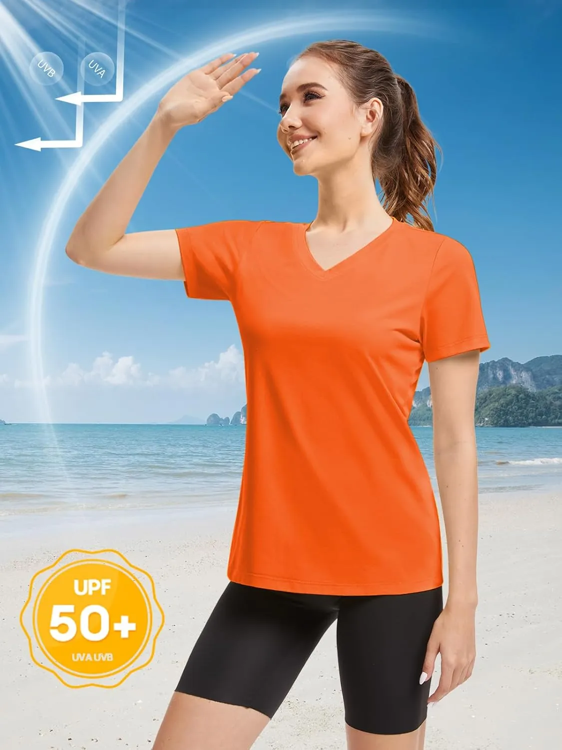SMENG Basic Vneck Tshirts for Women UPF50  Soft Breathable Workout Shirts Short Sleeve Casual Summer Tops Trendy