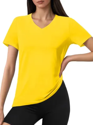 SMENG Basic Vneck Tshirts for Women UPF50  Soft Breathable Workout Shirts Short Sleeve Casual Summer Tops Trendy