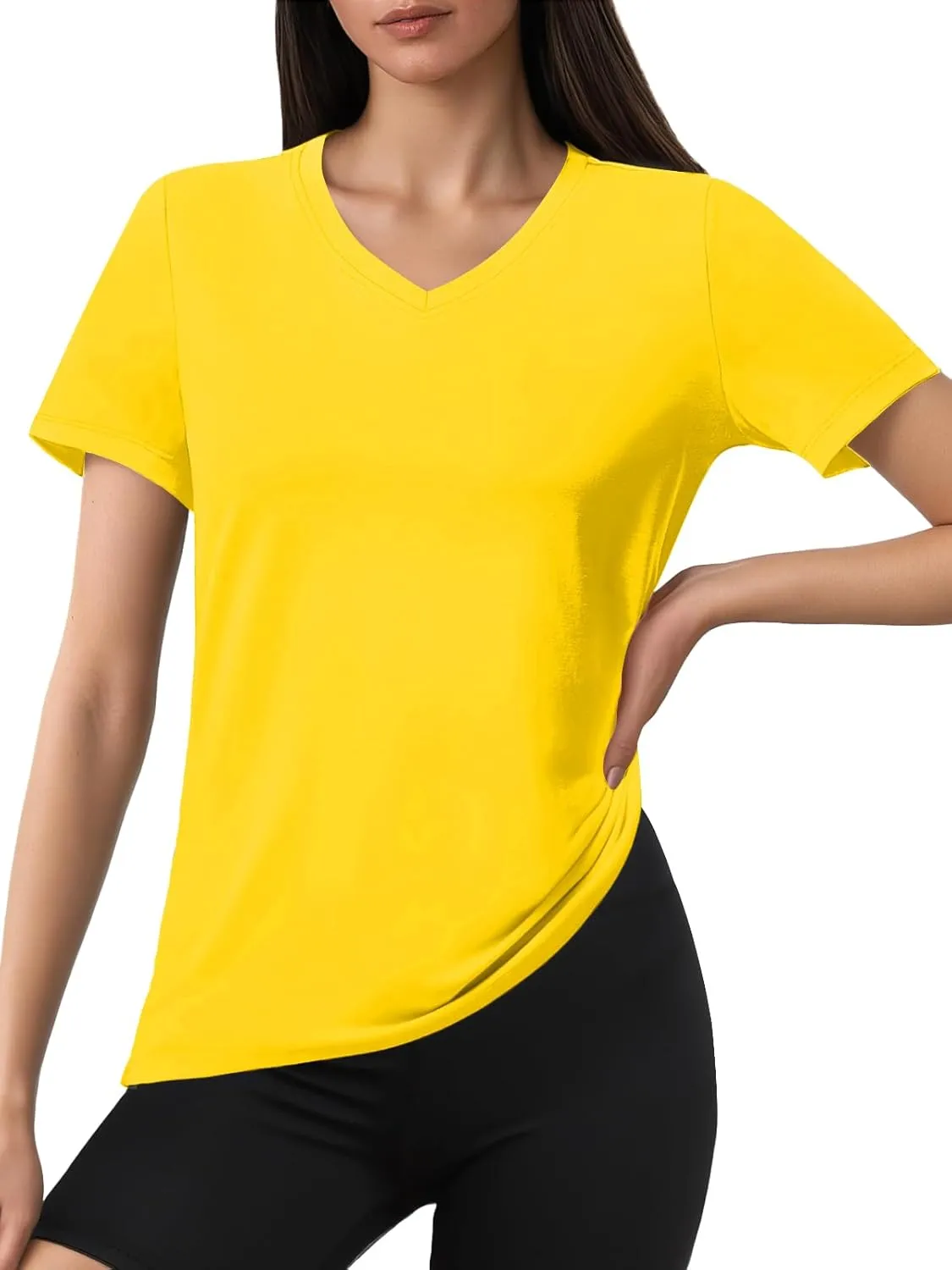 SMENG Basic Vneck Tshirts for Women UPF50  Soft Breathable Workout Shirts Short Sleeve Casual Summer Tops Trendy