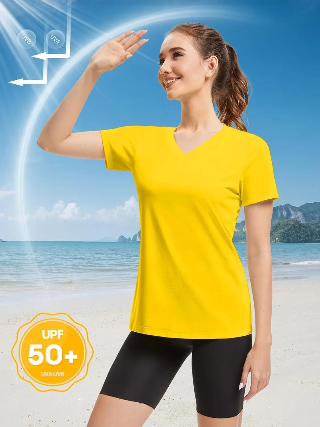 SMENG Basic Vneck Tshirts for Women UPF50  Soft Breathable Workout Shirts Short Sleeve Casual Summer Tops Trendy