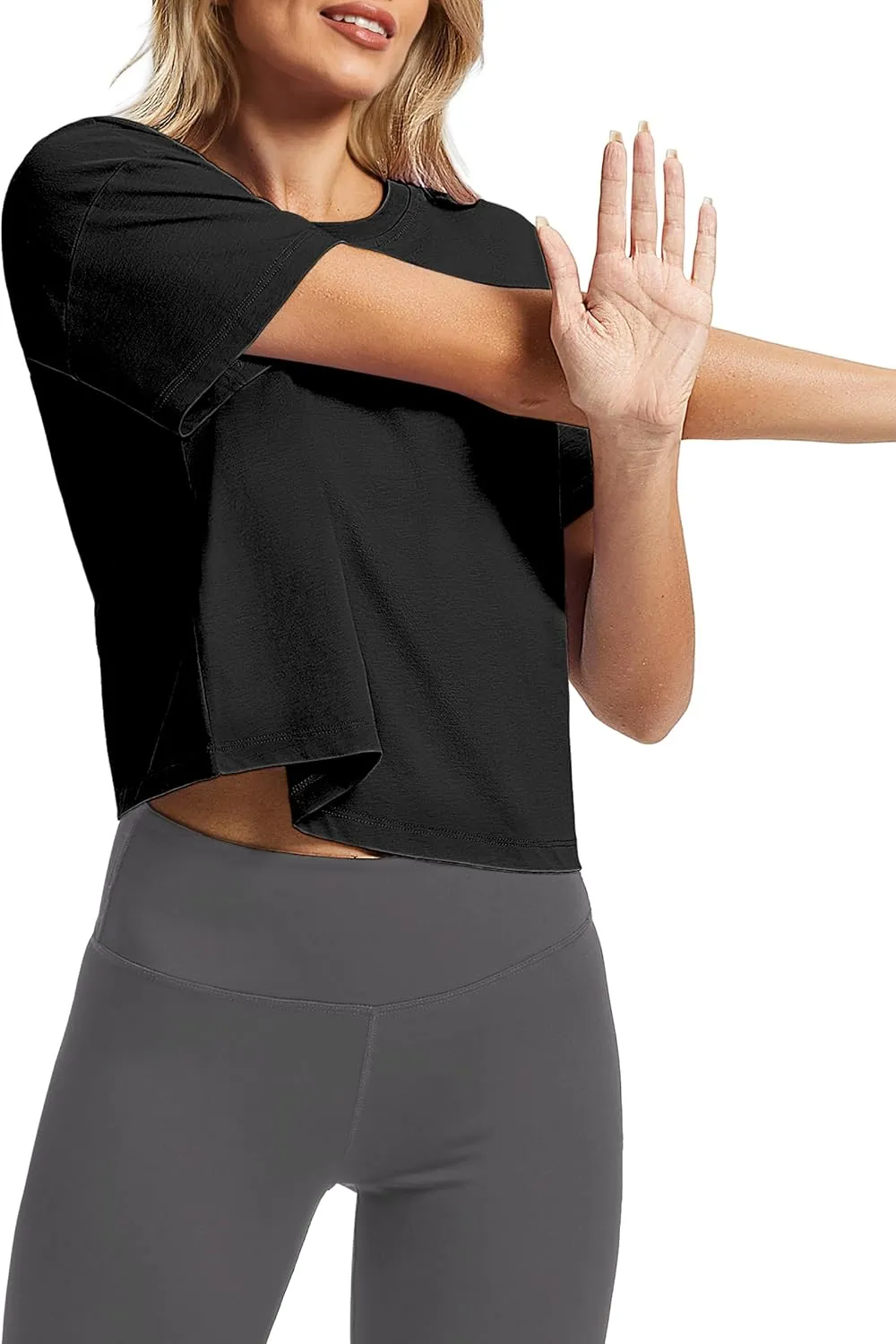 SMENG Womens Cropped T Shirt UPF50  Soft Breathable Tshirt Workout Loose Crewneck Short Sleeve Tops 2025 Trendy