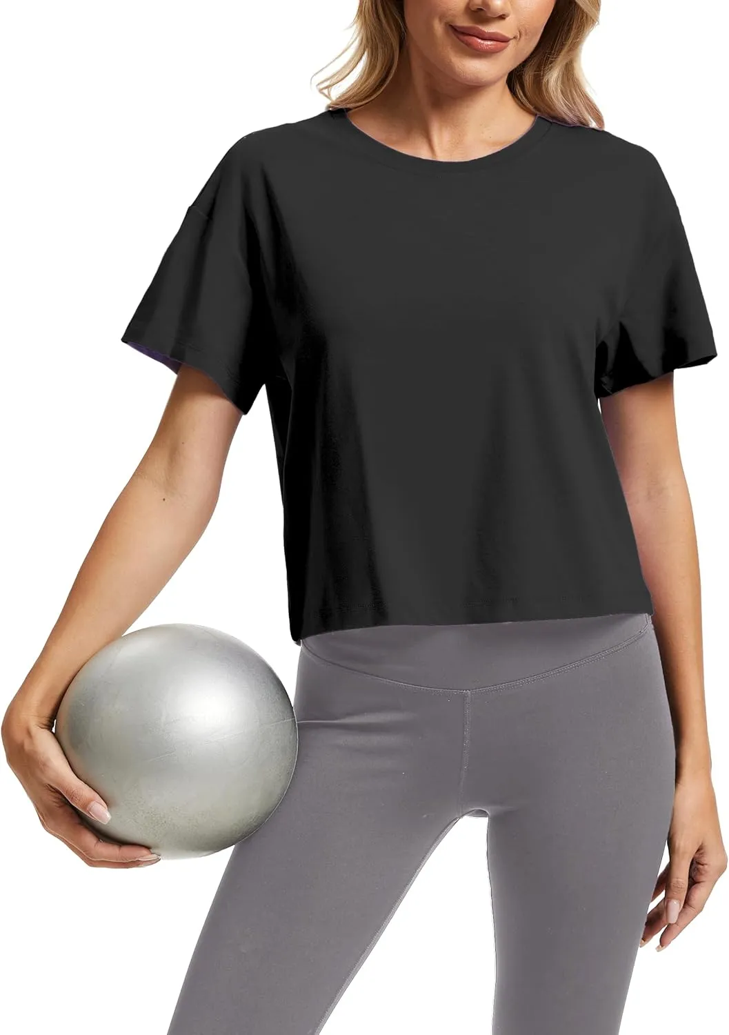 SMENG Womens Cropped T Shirt UPF50  Soft Breathable Tshirt Workout Loose Crewneck Short Sleeve Tops 2025 Trendy