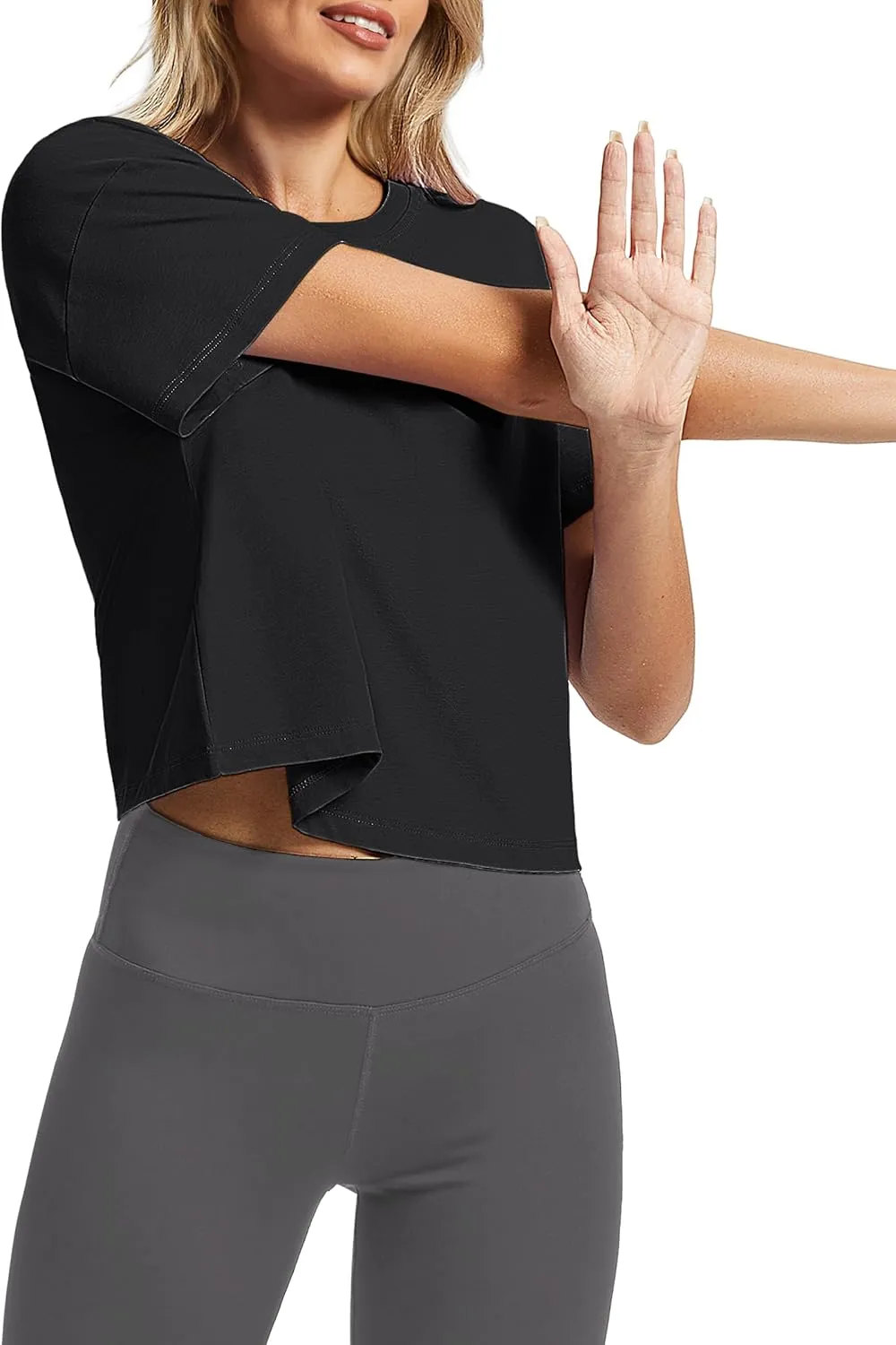 SMENG Womens Cropped T Shirt UPF50  Soft Breathable Tshirt Workout Loose Crewneck Short Sleeve Tops 2025 Trendy