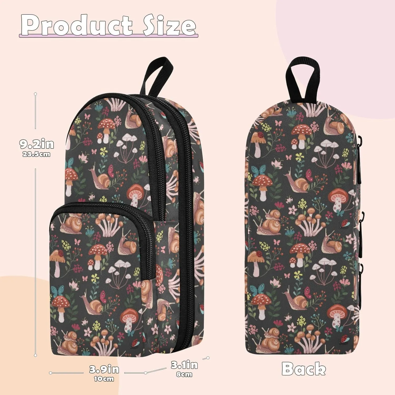 Snail Mushroom Palm Leaves Pencil Case Big Capacity Handheld Pencil Pouch Portable Large Storage Canvas Pencil Bag for Boys Girls Adults Students