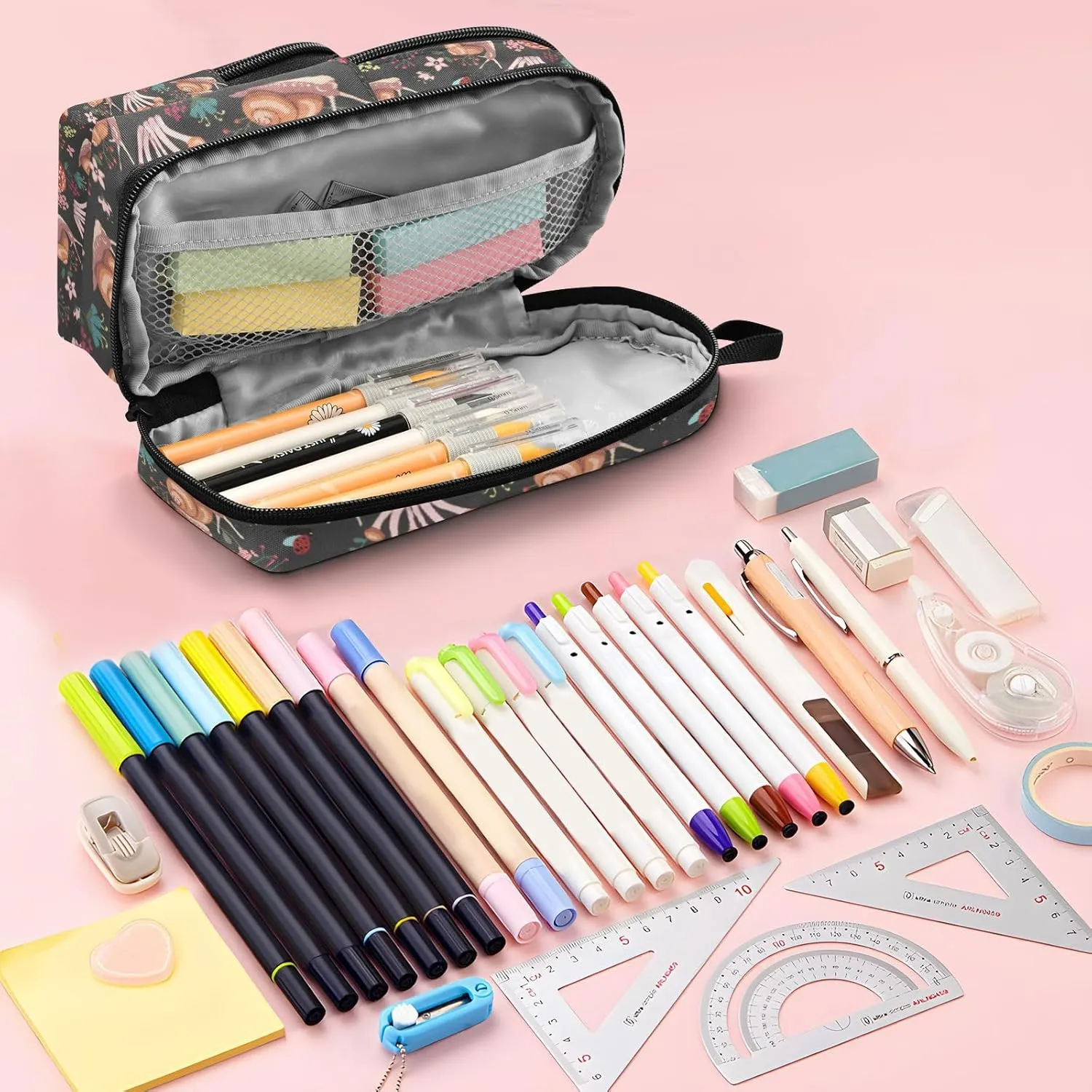 Snail Mushroom Palm Leaves Pencil Case Big Capacity Handheld Pencil Pouch Portable Large Storage Canvas Pencil Bag for Boys Girls Adults Students