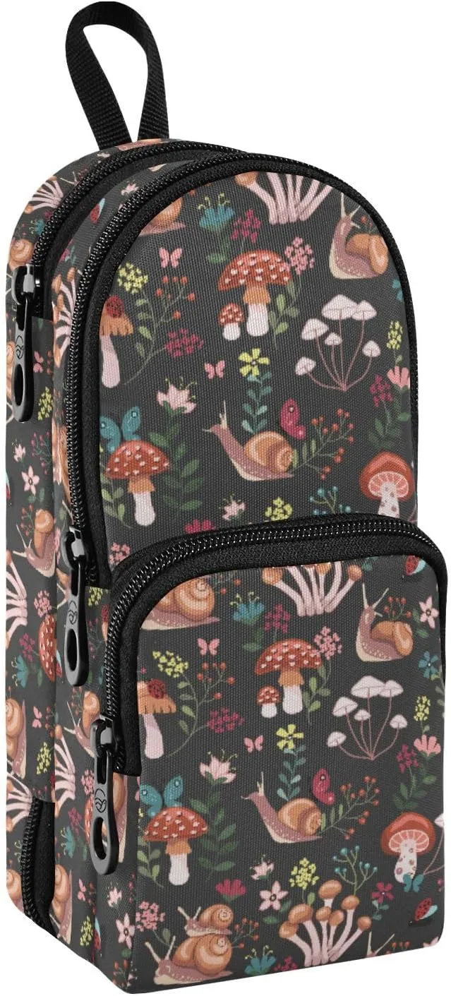 Snail Mushroom Palm Leaves Pencil Case Big Capacity Handheld Pencil Pouch Portable Large Storage Canvas Pencil Bag for Boys Girls Adults Students