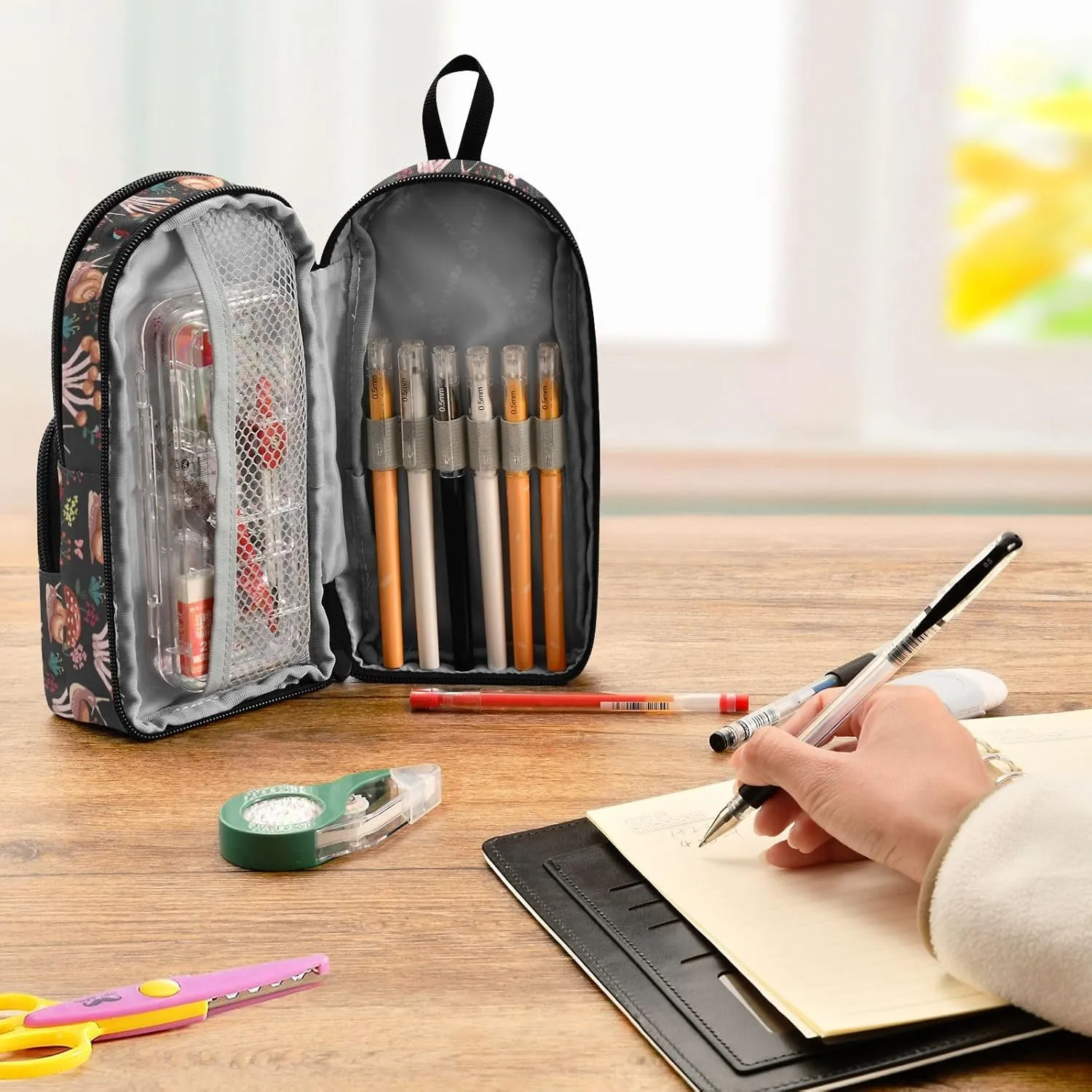Snail Mushroom Palm Leaves Pencil Case Big Capacity Handheld Pencil Pouch Portable Large Storage Canvas Pencil Bag for Boys Girls Adults Students