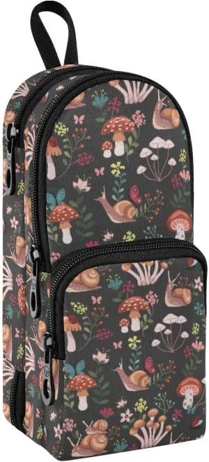 Snail Mushroom Palm Leaves Pencil Case Big Capacity Handheld Pencil Pouch Portable Large Storage Canvas Pencil Bag for Boys Girls Adults Students