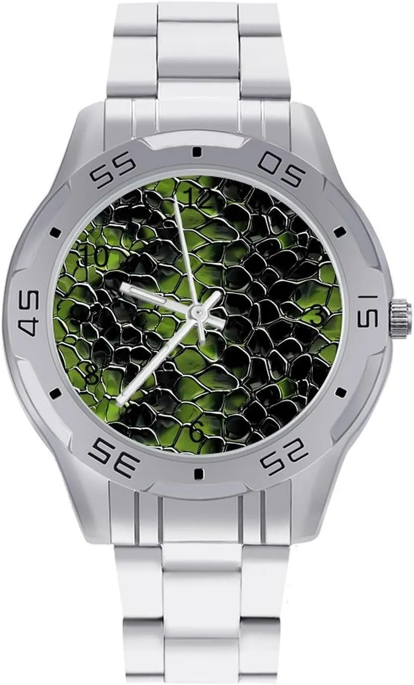 Snake Pattern Simple Stainless Steel Band Business Watch Dress Wrist Unique Luxury Work Casual Waterproof Watches