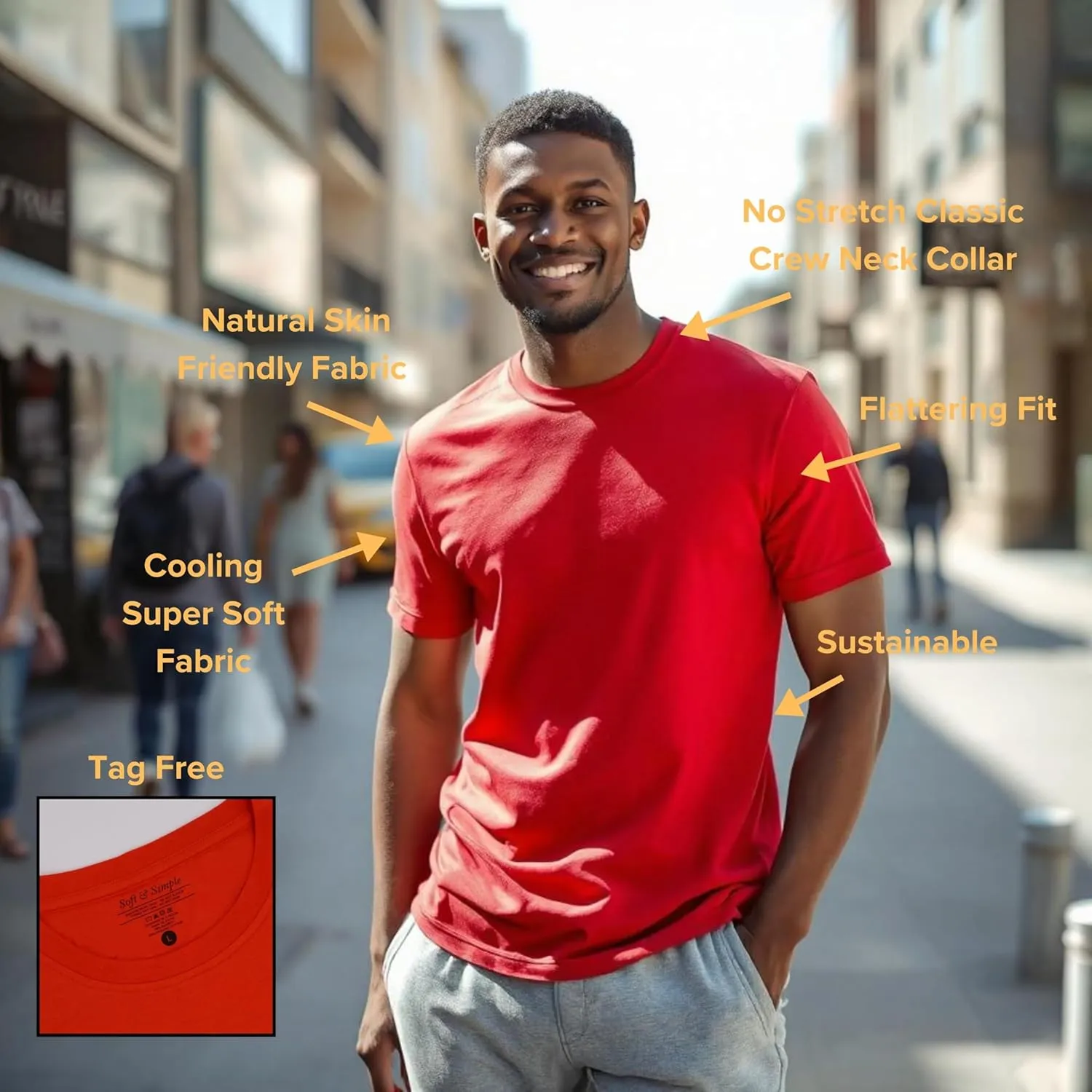 Soft & Simple Mens T Shirt - Casual Plain Crew Neck Short Sleeve T-Shirt - Cooling Organic Bamboo Viscose and Cozy Cotton Tee