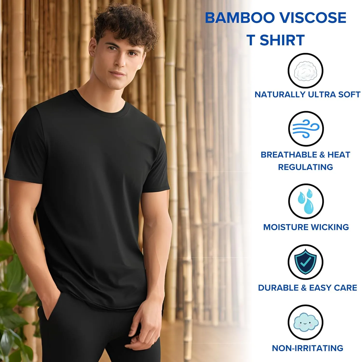 Soft & Simple Mens T Shirt - Casual Plain Crew Neck Short Sleeve T-Shirt - Cooling Organic Bamboo Viscose and Cozy Cotton Tee