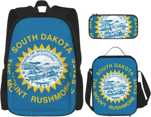 South Dakota Flag Print Pencil Case Lightweight Casual Fashion Backpack Lunch Bag Large Capacity Travel Bag