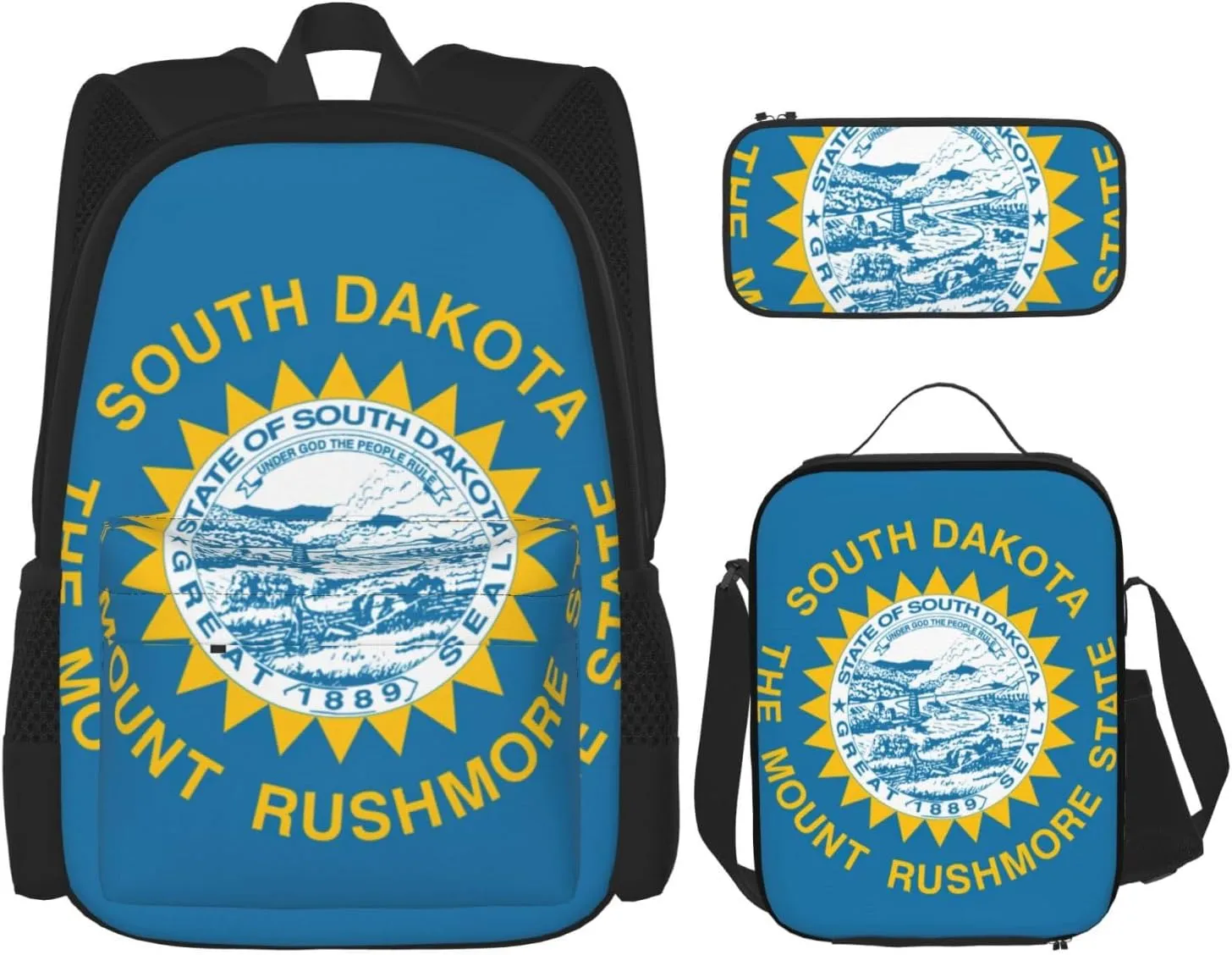 South Dakota Flag Print Pencil Case Lightweight Casual Fashion Backpack Lunch Bag Large Capacity Travel Bag