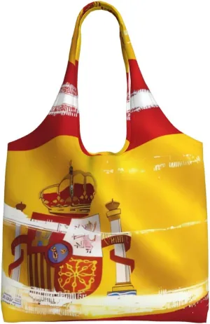 Spain Flag Large capacity single-shoulder commuter canvas bag, suitable for shopping, travel, multi-purpose, light and not shoulder-squeezing