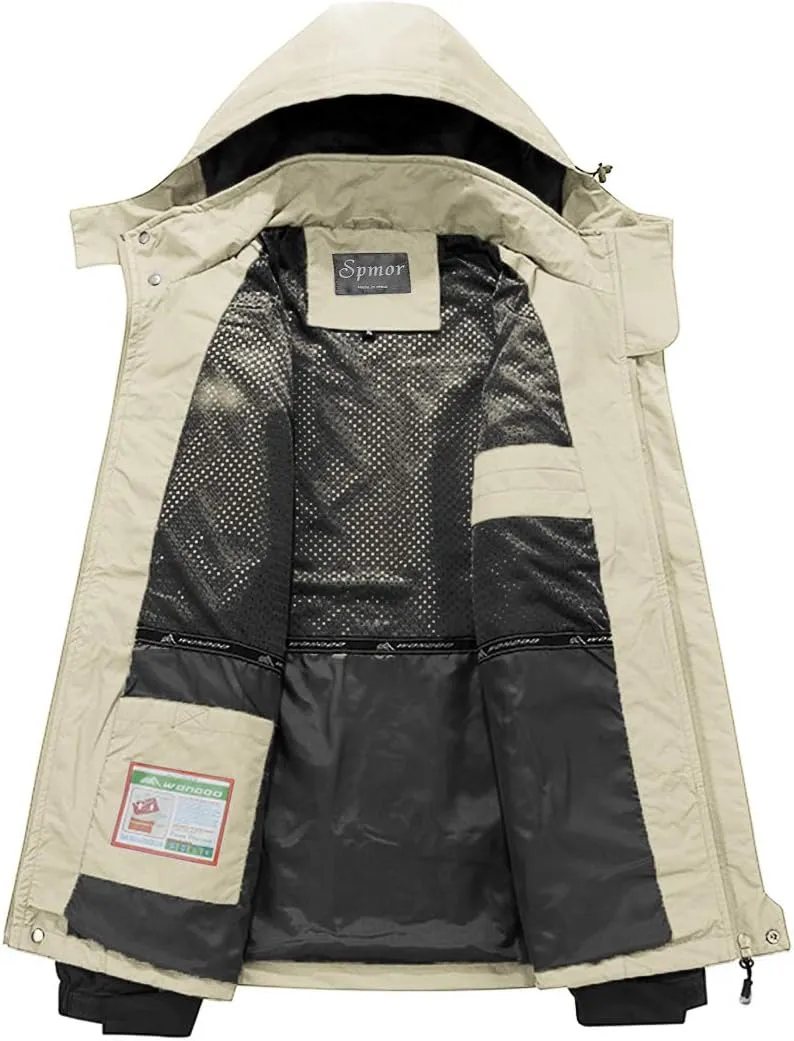 Spmor Men's Outdoor Sports Hooded Windproof Jacket Waterproof Rain Coat