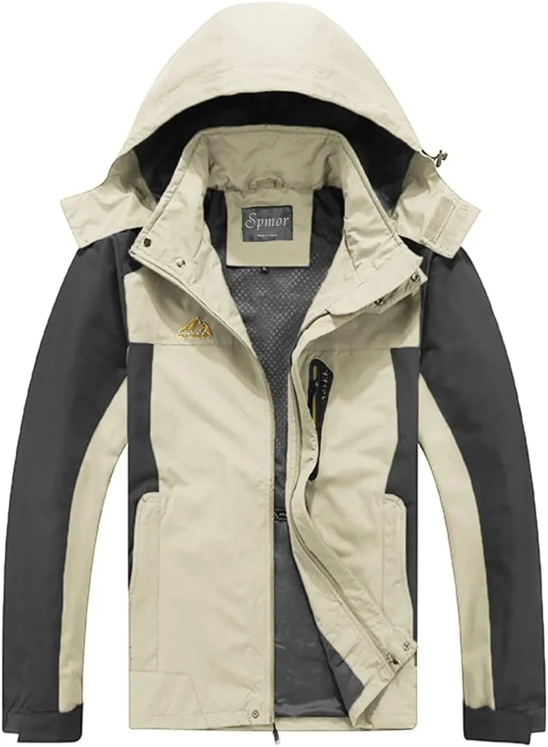 Spmor Men's Outdoor Sports Hooded Windproof Jacket Waterproof Rain Coat