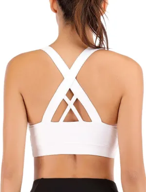 Sports Bra for Women, High Support Criss-Cross Back Padded Strappy Push up Sports Bras with Removable Cups Workout Yoga Top