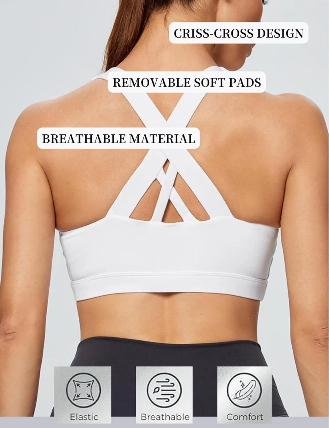 Sports Bra for Women, High Support Criss-Cross Back Padded Strappy Push up Sports Bras with Removable Cups Workout Yoga Top