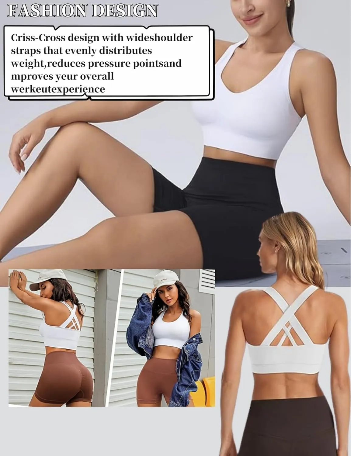Sports Bra for Women, High Support Criss-Cross Back Padded Strappy Push up Sports Bras with Removable Cups Workout Yoga Top