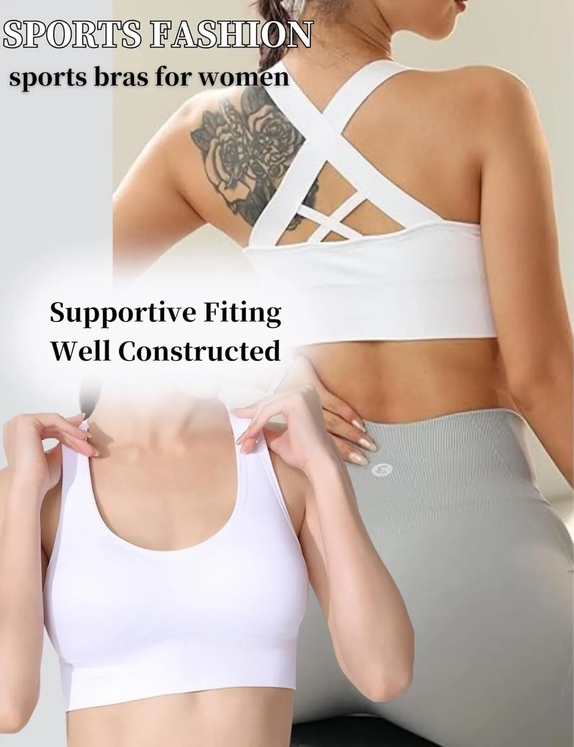 Sports Bra for Women, High Support Criss-Cross Back Padded Strappy Push up Sports Bras with Removable Cups Workout Yoga Top
