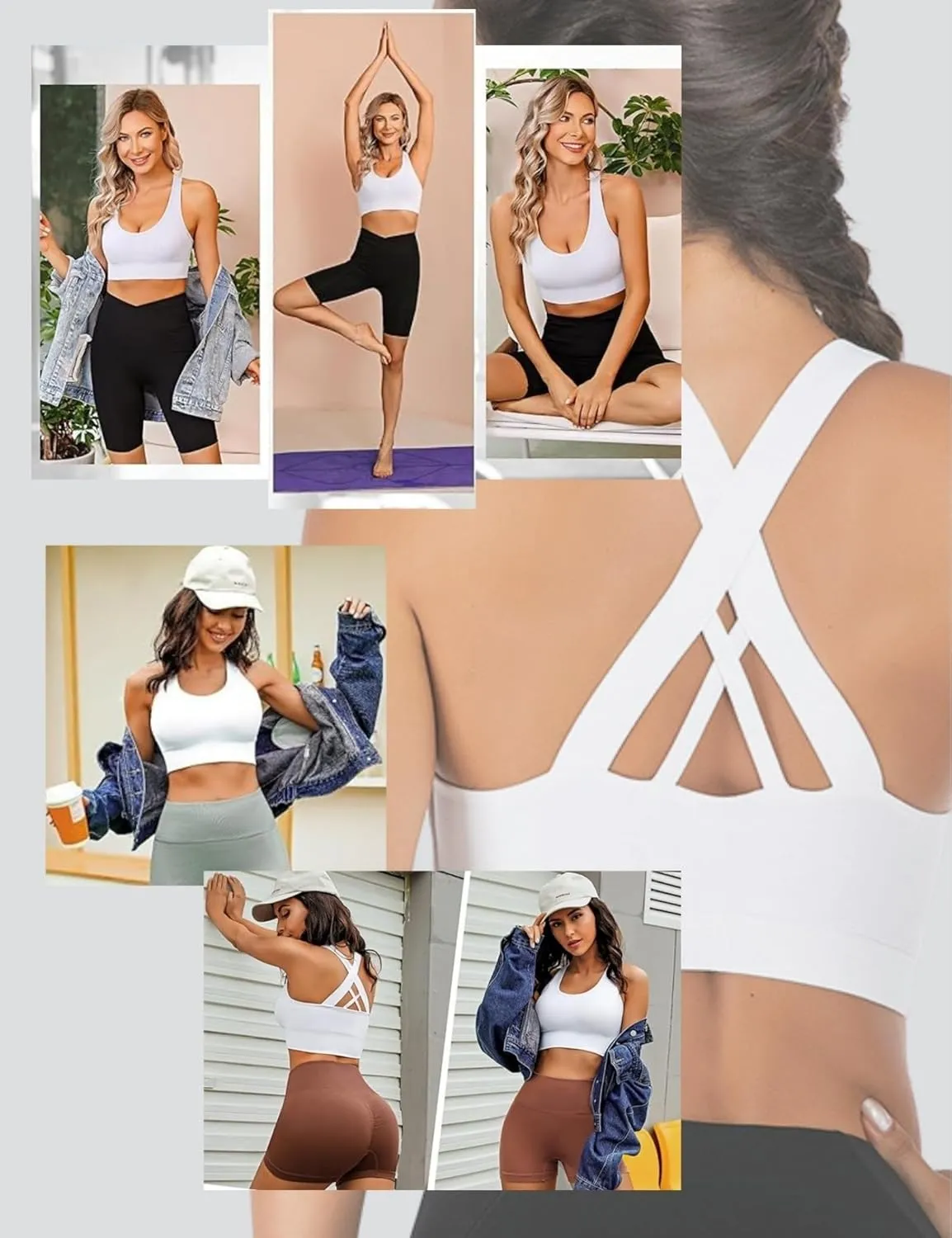 Sports Bra for Women, High Support Criss-Cross Back Padded Strappy Push up Sports Bras with Removable Cups Workout Yoga Top