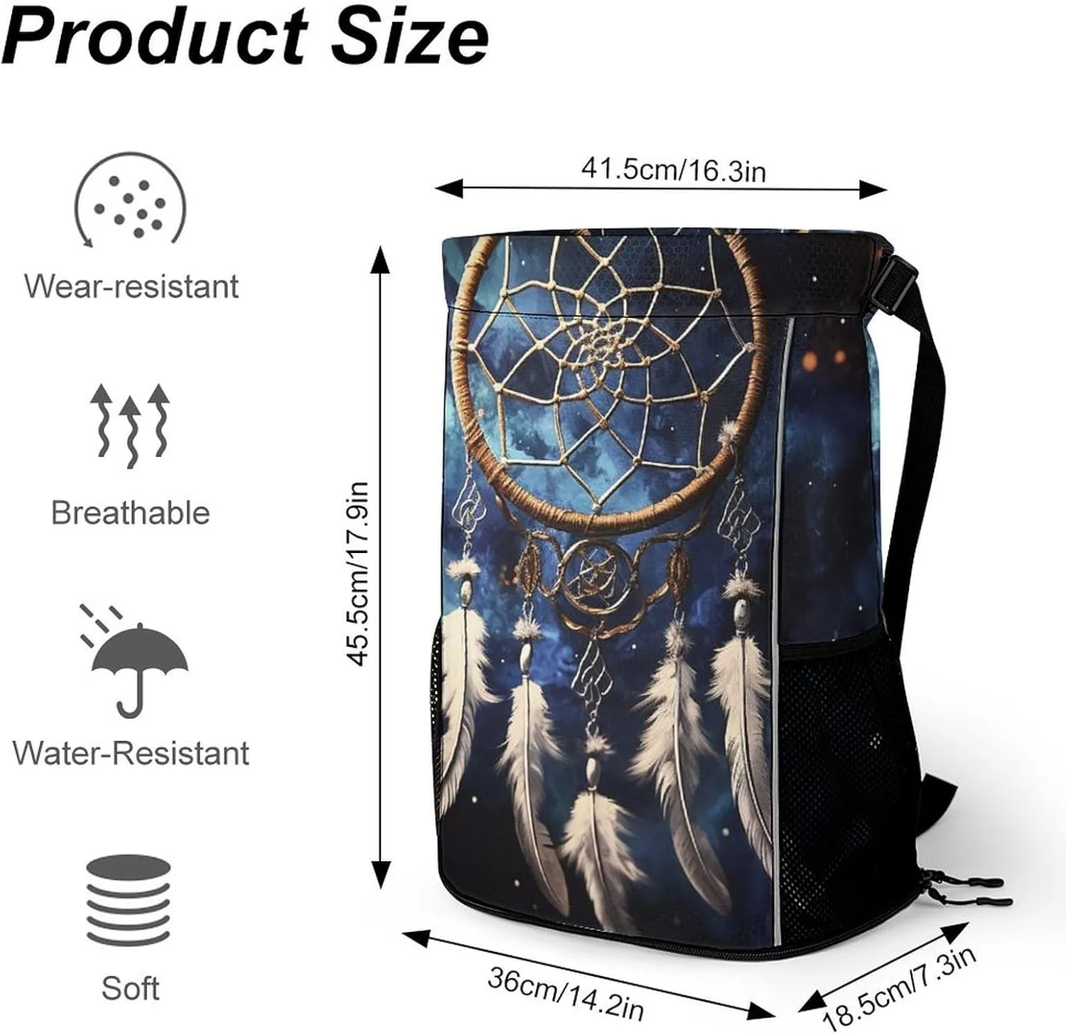Sports Drawstring Backpack Lightweight Small Gym Bag White Fantasy Dream Catcher Gym Sackpack for Women Men