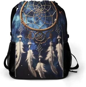 Sports Drawstring Backpack Lightweight Small Gym Bag White Fantasy Dream Catcher Gym Sackpack for Women Men