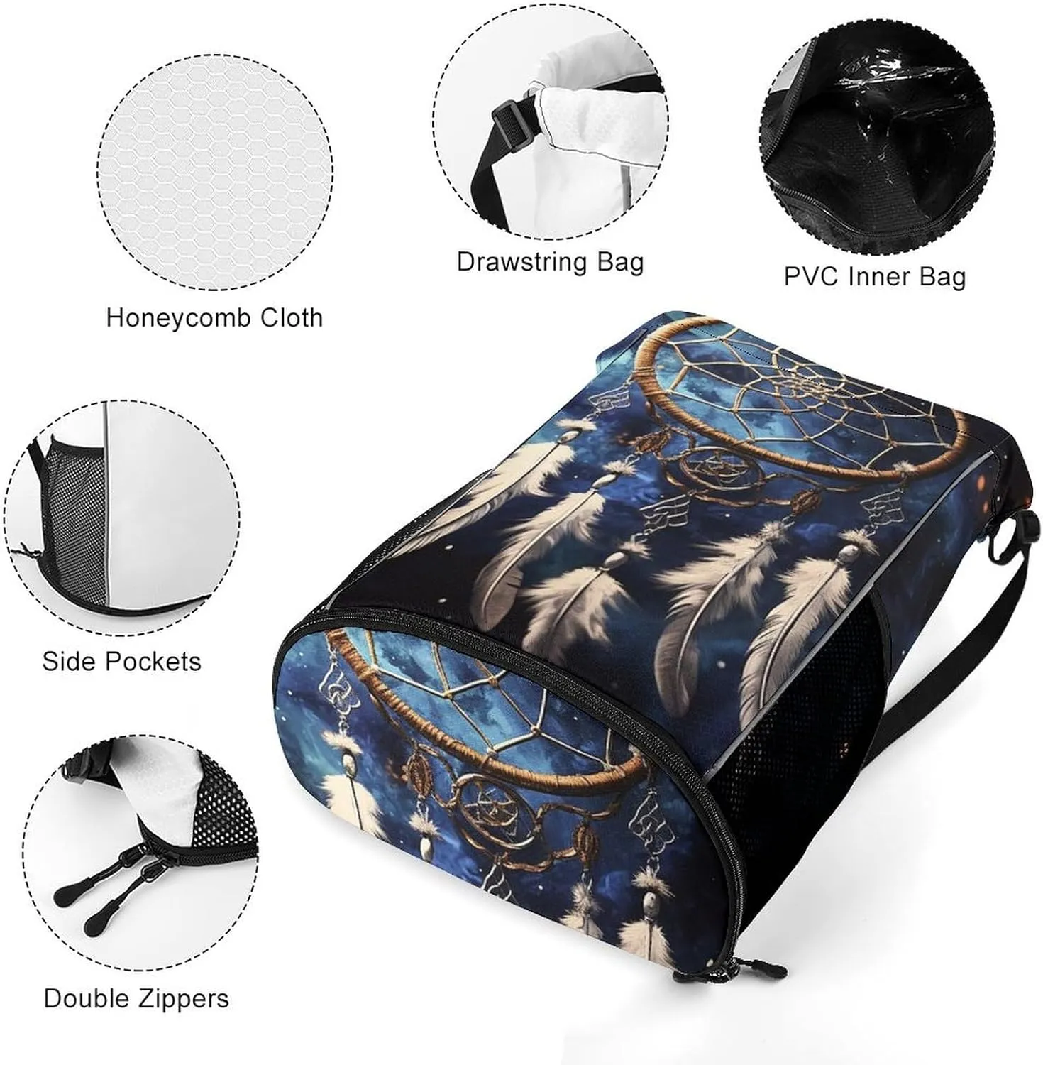 Sports Drawstring Backpack Lightweight Small Gym Bag White Fantasy Dream Catcher Gym Sackpack for Women Men