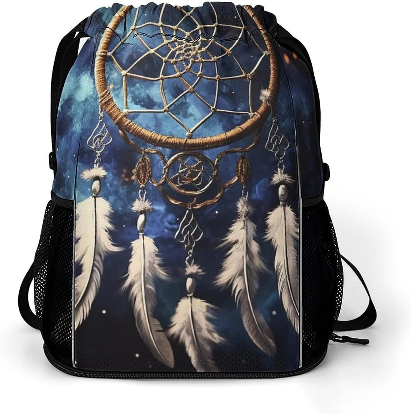 Sports Drawstring Backpack Lightweight Small Gym Bag White Fantasy Dream Catcher Gym Sackpack for Women Men