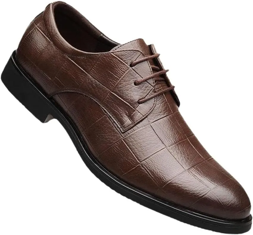 Spring Leather Shoes for Men Business Groomsmen Large Size All-Match Casual Wedding Shoes Oxfords(Brown,7.5)