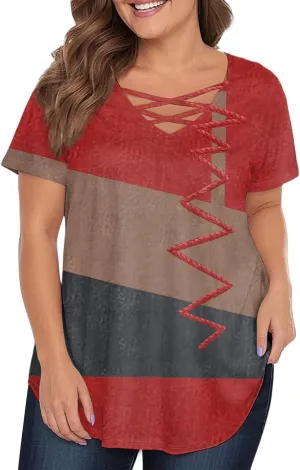 Spring Tops for Women Casual Loose Short Sleeve V-Neck Floral Printed T Shirt Tops Plus Size Shirts, L-4XL