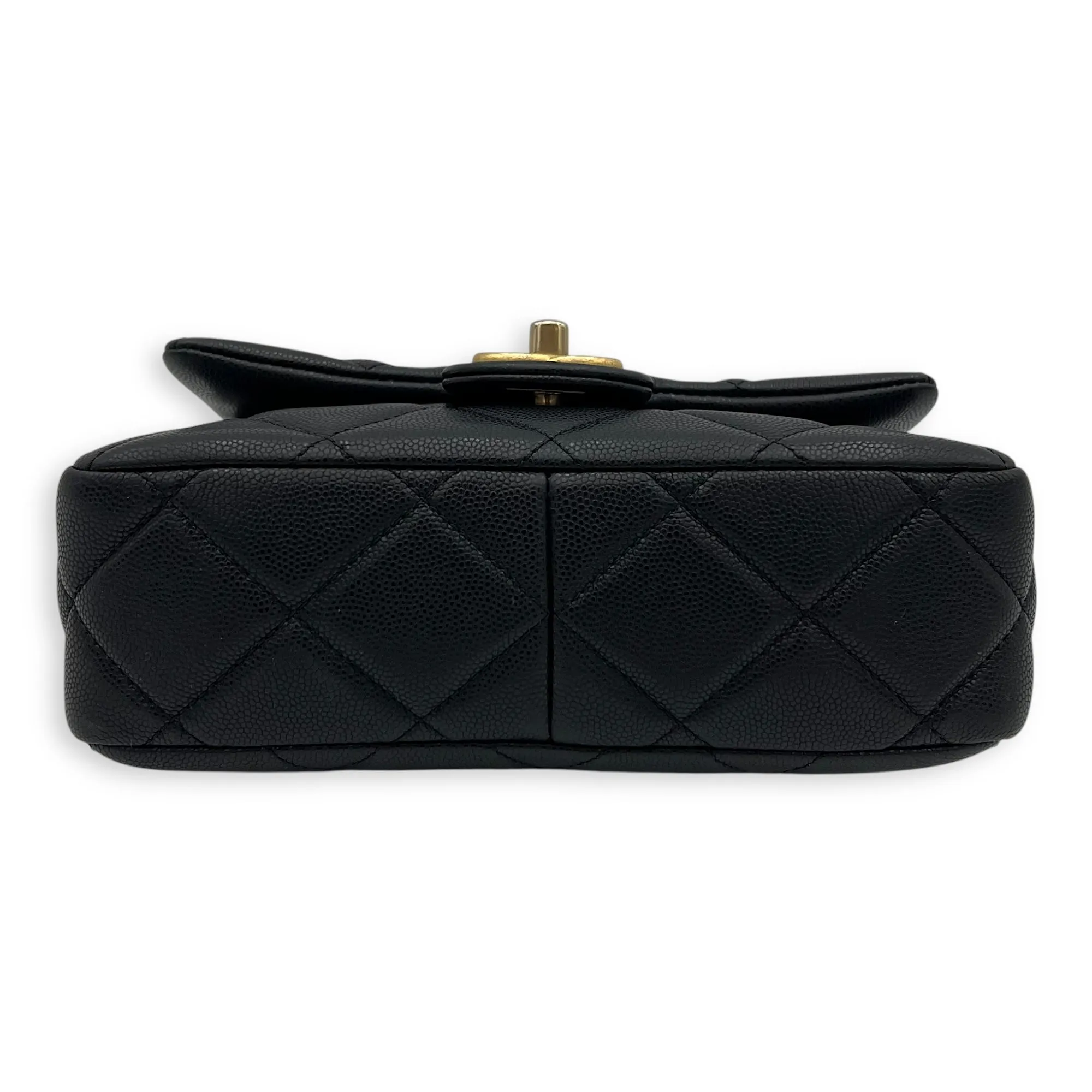 Square Quilt Black Crossbody Bag in Caviar Leather, Gold hardware