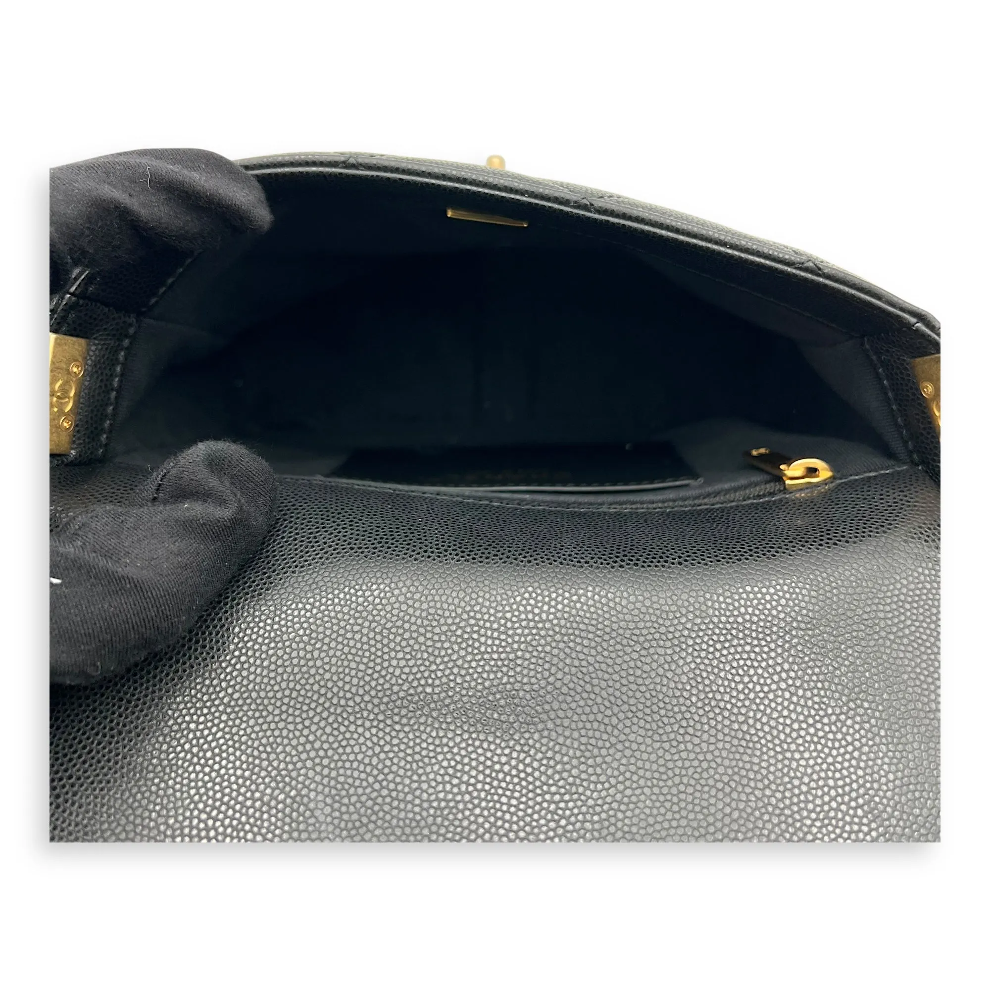 Square Quilt Black Crossbody Bag in Caviar Leather, Gold hardware