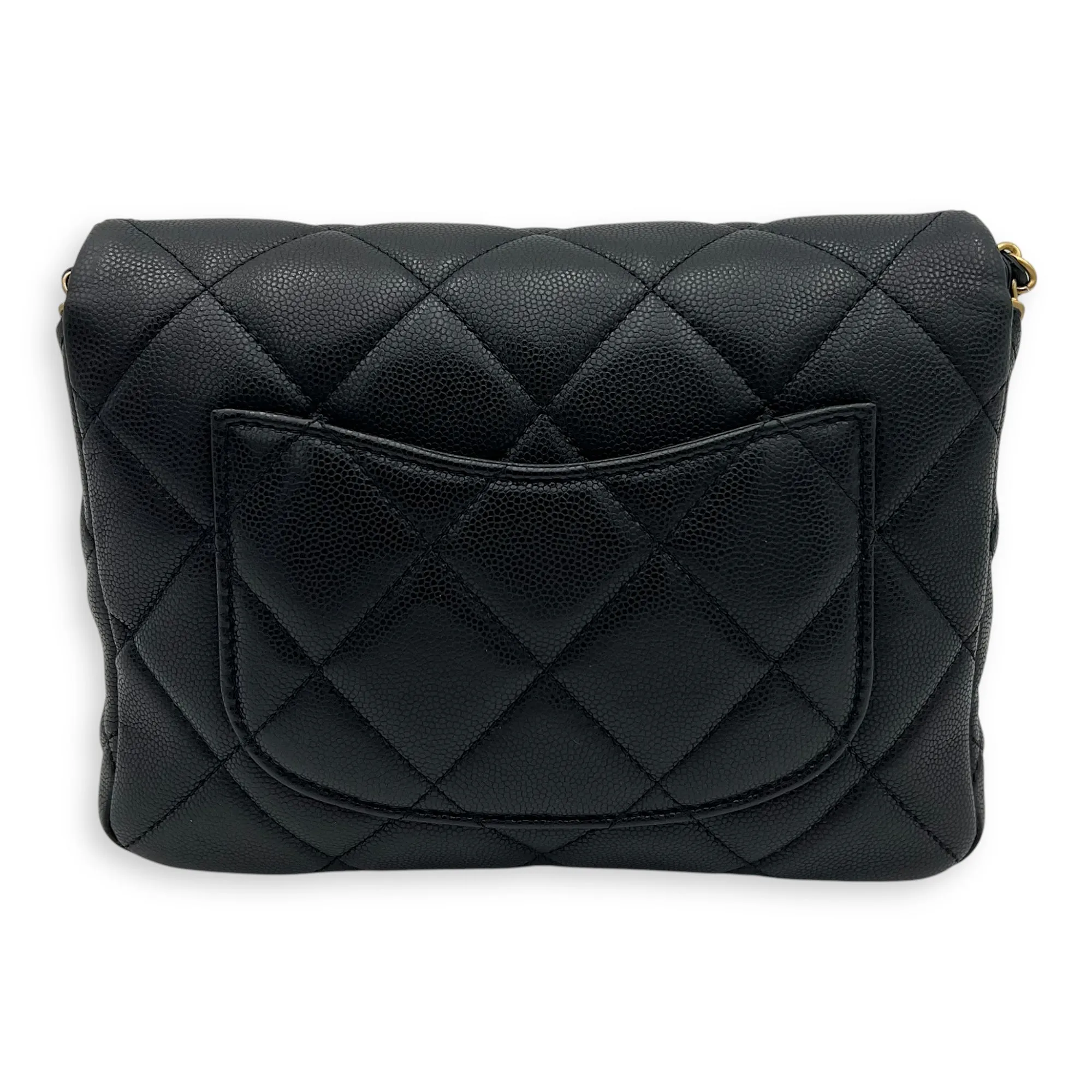 Square Quilt Black Crossbody Bag in Caviar Leather, Gold hardware