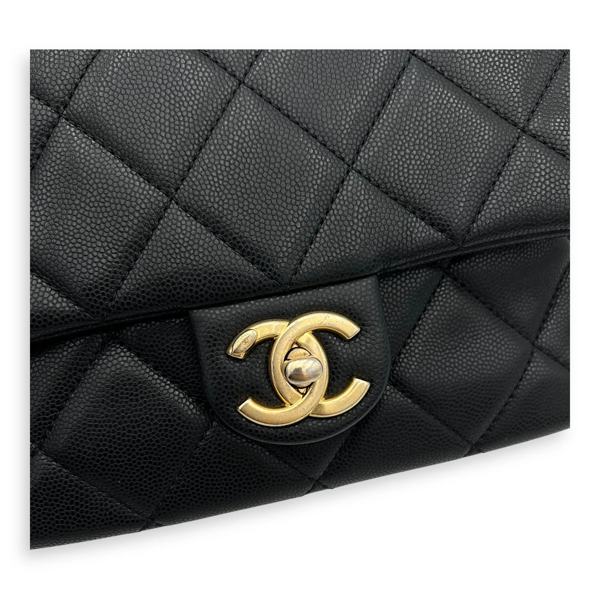 Square Quilt Black Crossbody Bag in Caviar Leather, Gold hardware