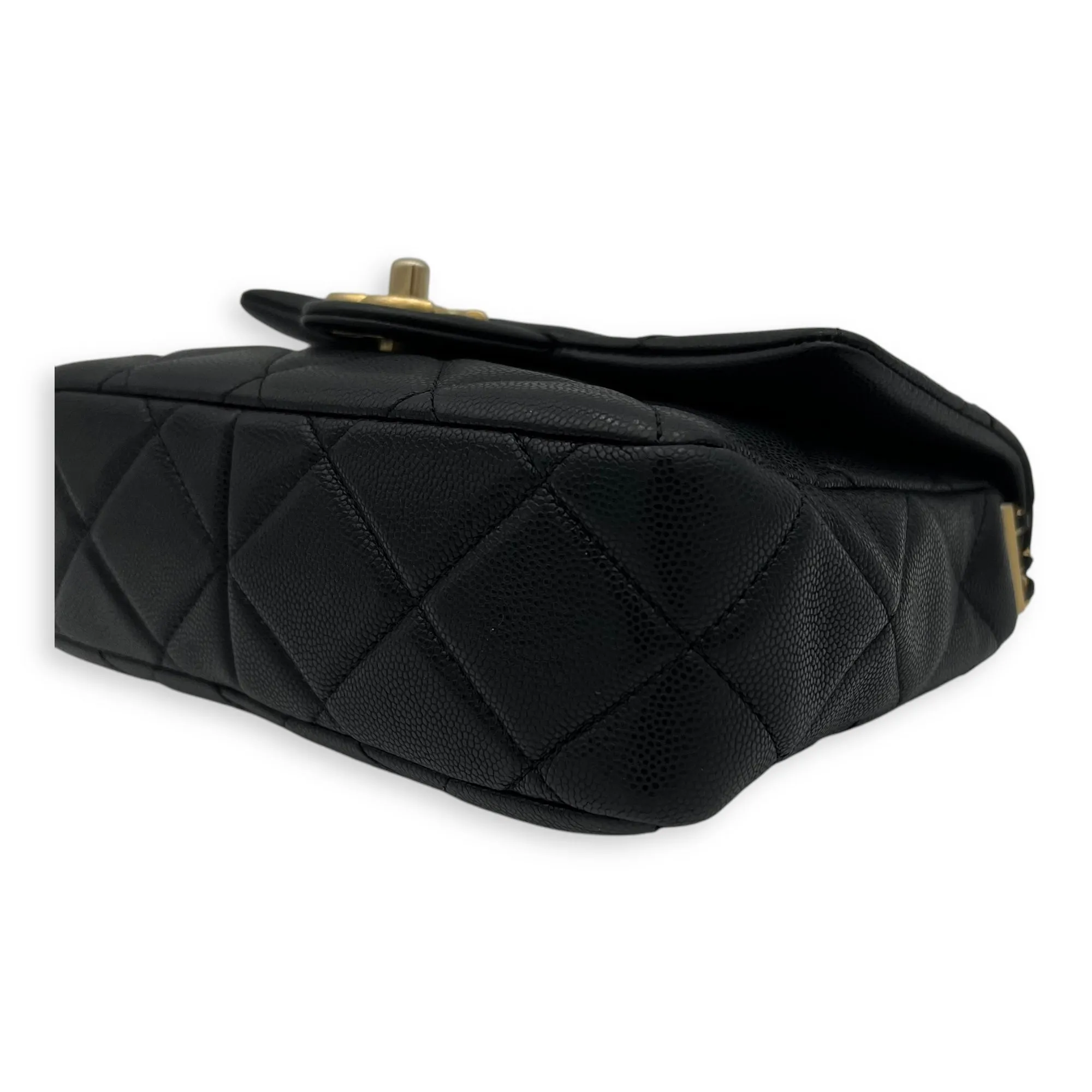 Square Quilt Black Crossbody Bag in Caviar Leather, Gold hardware