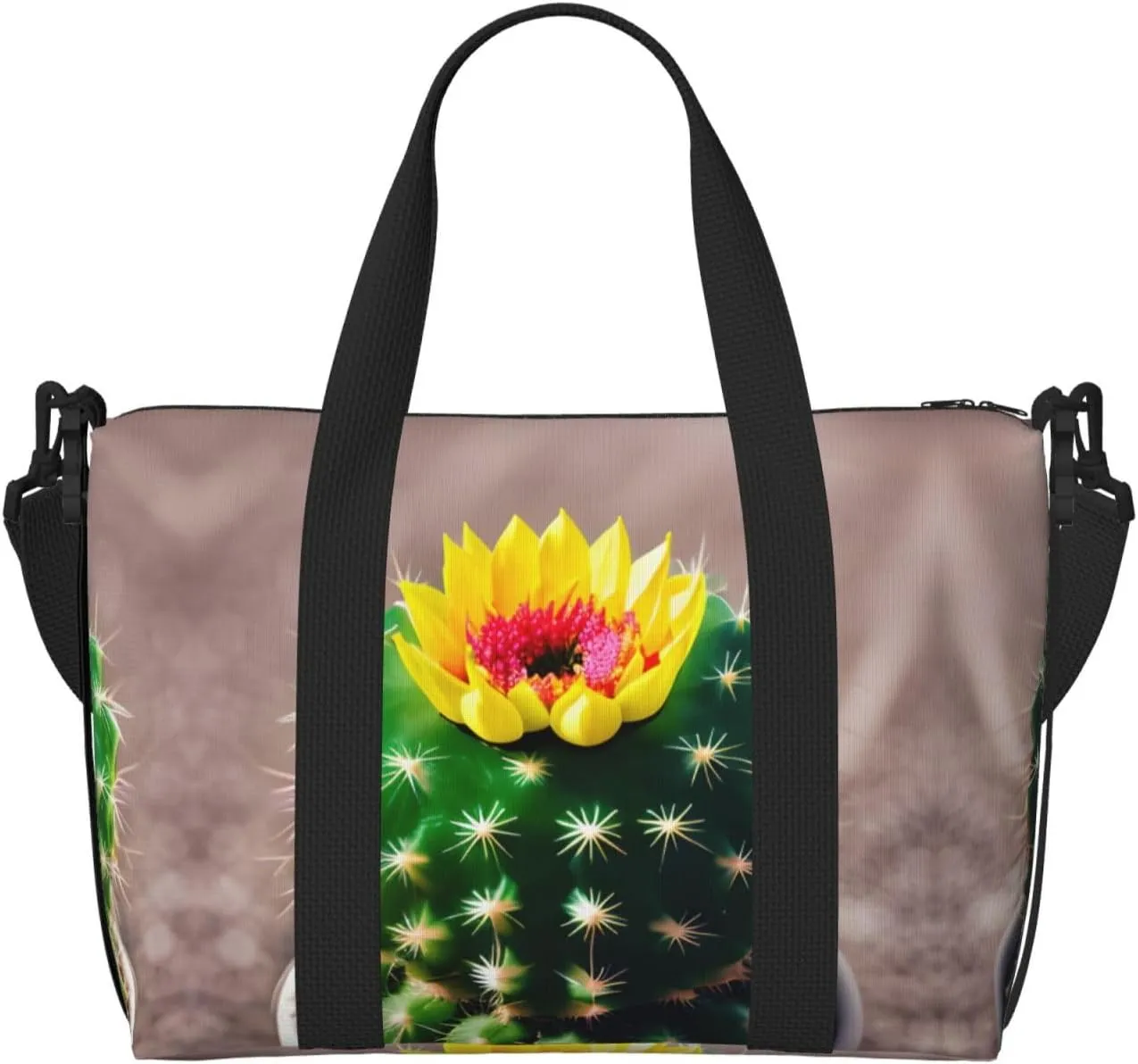 SSIMOO Blooming Cactus Print Versatile Travel Duffel Bag,The Companion For Business And Personal Trips, Black