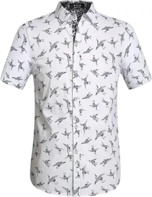 SSLR Men's Casual Button Down Shirts Regular-Fit 100% Cotton Printed Short Sleeve Shirts for Men